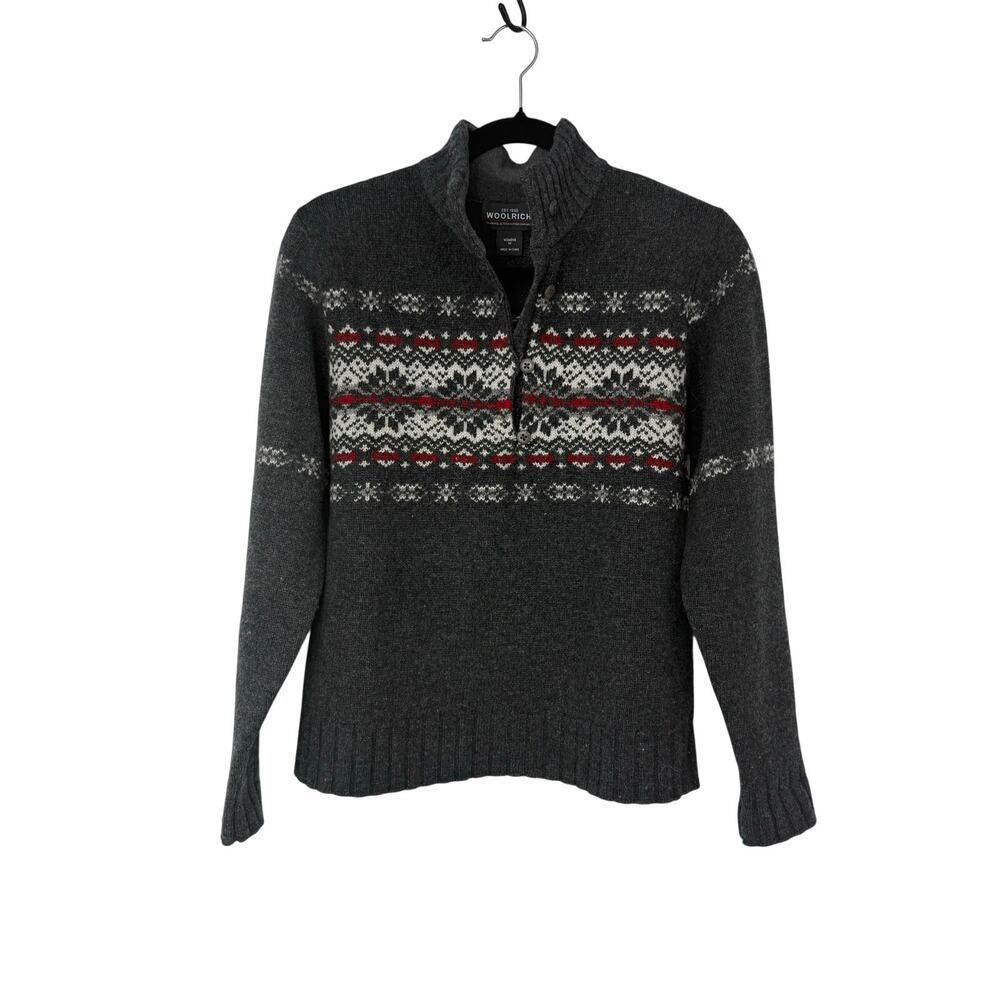Woolrich Women’s Onyx Heather Fair Isle Lambswool Sweater Medium Cabin Cozy